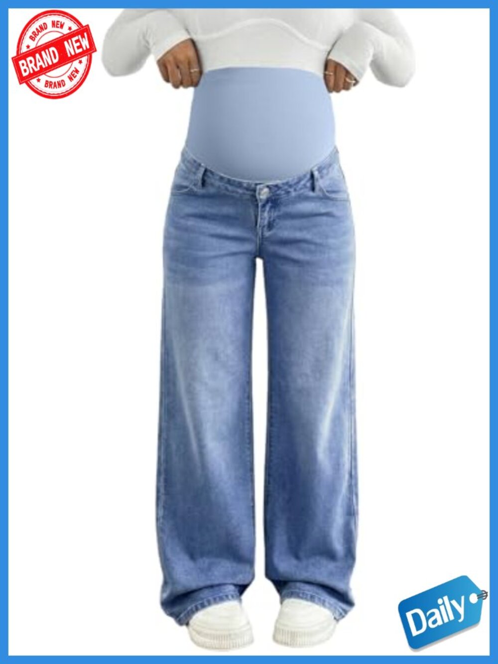 Maternity Jeans Over Belly Wide Leg High Waist Stretchy Panel Work